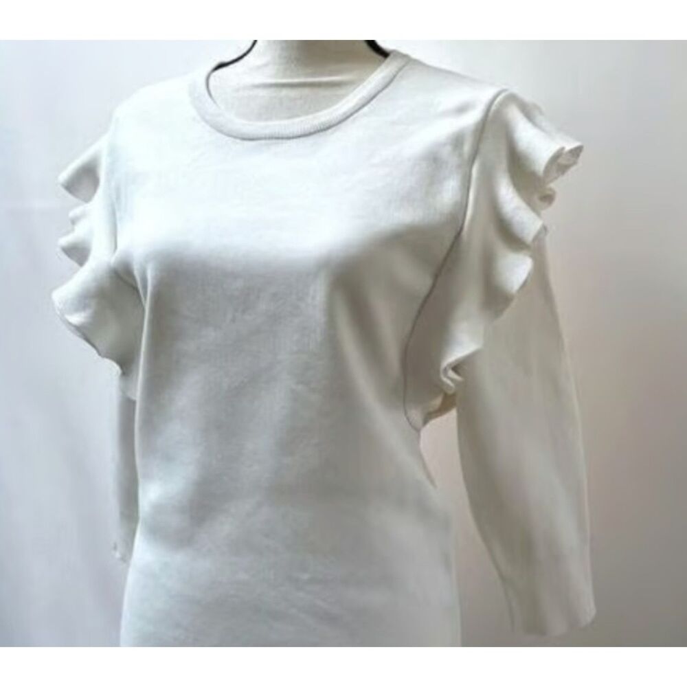 Apparalel White Ruffle Sleeve Knit Top Size L | Women’s Sweater Blouse - Picture 4 of 8